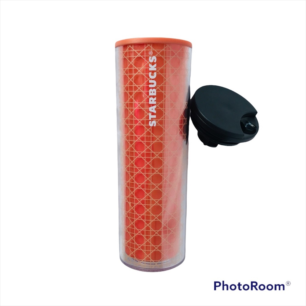 Starbucks orange apricot geometric motif acrylic tumbler NWOT UNISEX